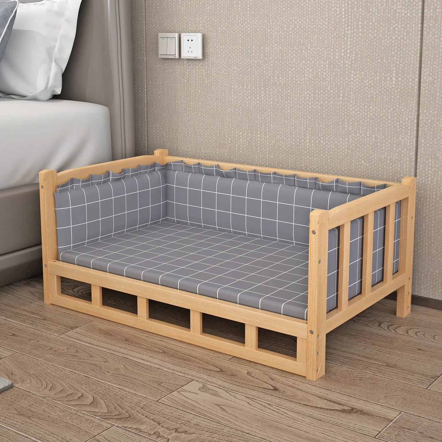 Solid Wood Dog Cat Kennel Smooth Polished Teddy Dogs Kennel Luxury Durable Eco-Friendly Large Wooden Pet House Wooden Puppy Bed