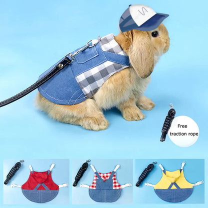 Cute Bunny Vest Harness Outdoor Leash Set Rabbit Clothing Suit Small Pet Ferret Hamster Small Animal Clothes for Walking