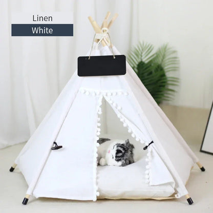 Pet Tent House Dog Bed Portable Removable Washable Teepee Puppy Cat Indoor Outdoor Kennels Cave with Cushion and Blackboard