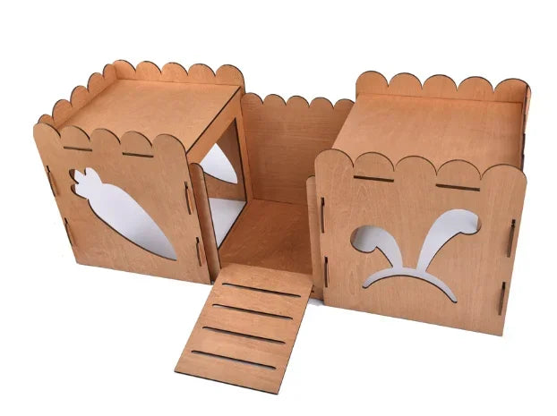 Wooden Rabbit Castle hideout Tunnel Play house with ladder and tunnel suitable for velvet rat guinea pig hamster hideout