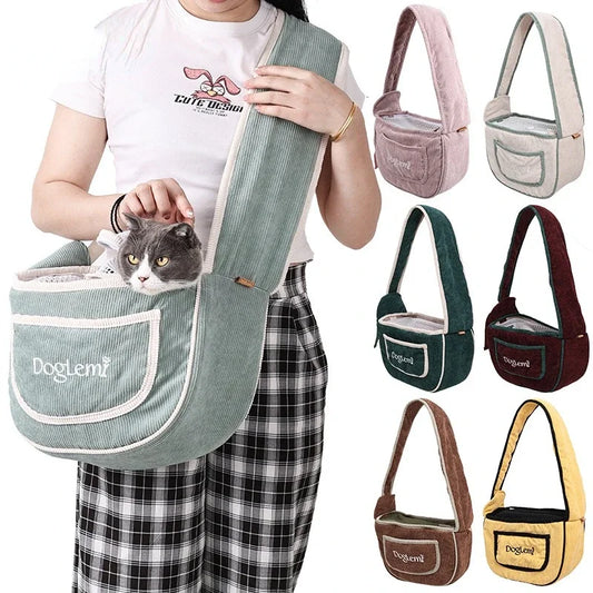 Carrier Bag for Cat and Small Dogs Light Weight Pet Shoulder Bag Washable Corduroy Breathable Travel Bag for Chihuahua Yorkshire