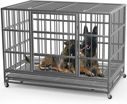 WOKEEN 48/38 Inch Heavy Duty Dog Crate Cage Kennel with Wheels, High Anxiety Indestructible, Sturdy Locks Design