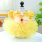 1PC Pet Apparel Dog Autumn and Winter Yellow Flying Sleeve Bow Princess Dress With Drawstring Buckle For Small Medium Dogs