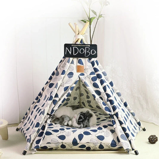 Pet Tent House Dog Bed Portable Removable Washable Teepee Puppy Cat Indoor Outdoor Kennels Cave with Cushion and Blackboard