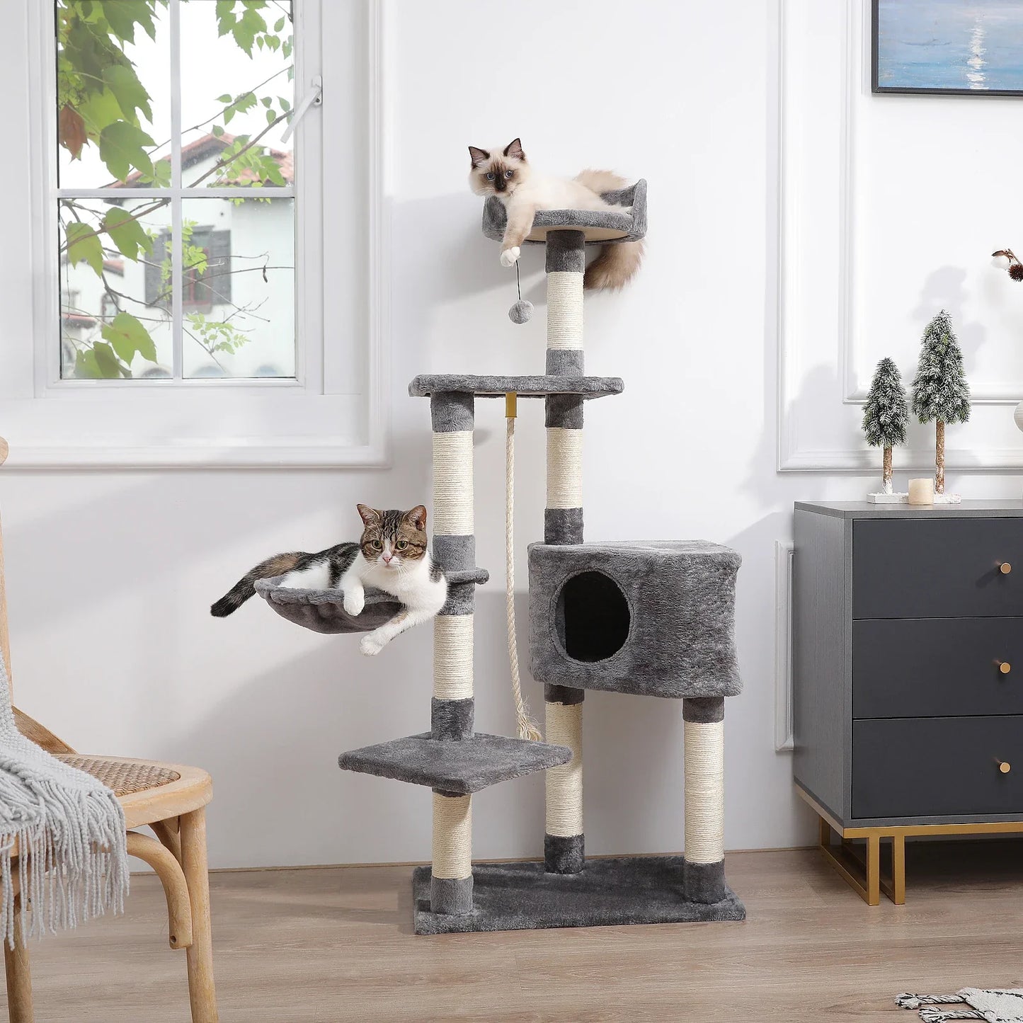 Cat Scratcher Tower Home Furniture Cat Tree Pets Hammock Sisal Cat Scratching Post Climbing Frame Toy Spacious Perch